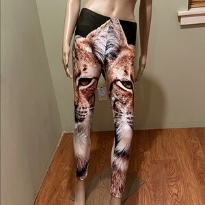 We Are Handsome Animal Print Leggings With Bobcat Face M/L